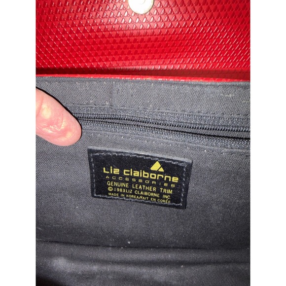 Liz Claiborne Red Textured Vintage Top Handle Handbag Genuine Leather Trim 1983 - Picture 6 of 6